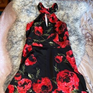 Rose Print Halter Dress